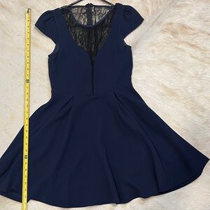 BCBGeneration Navy Dress with Black Lace Detail